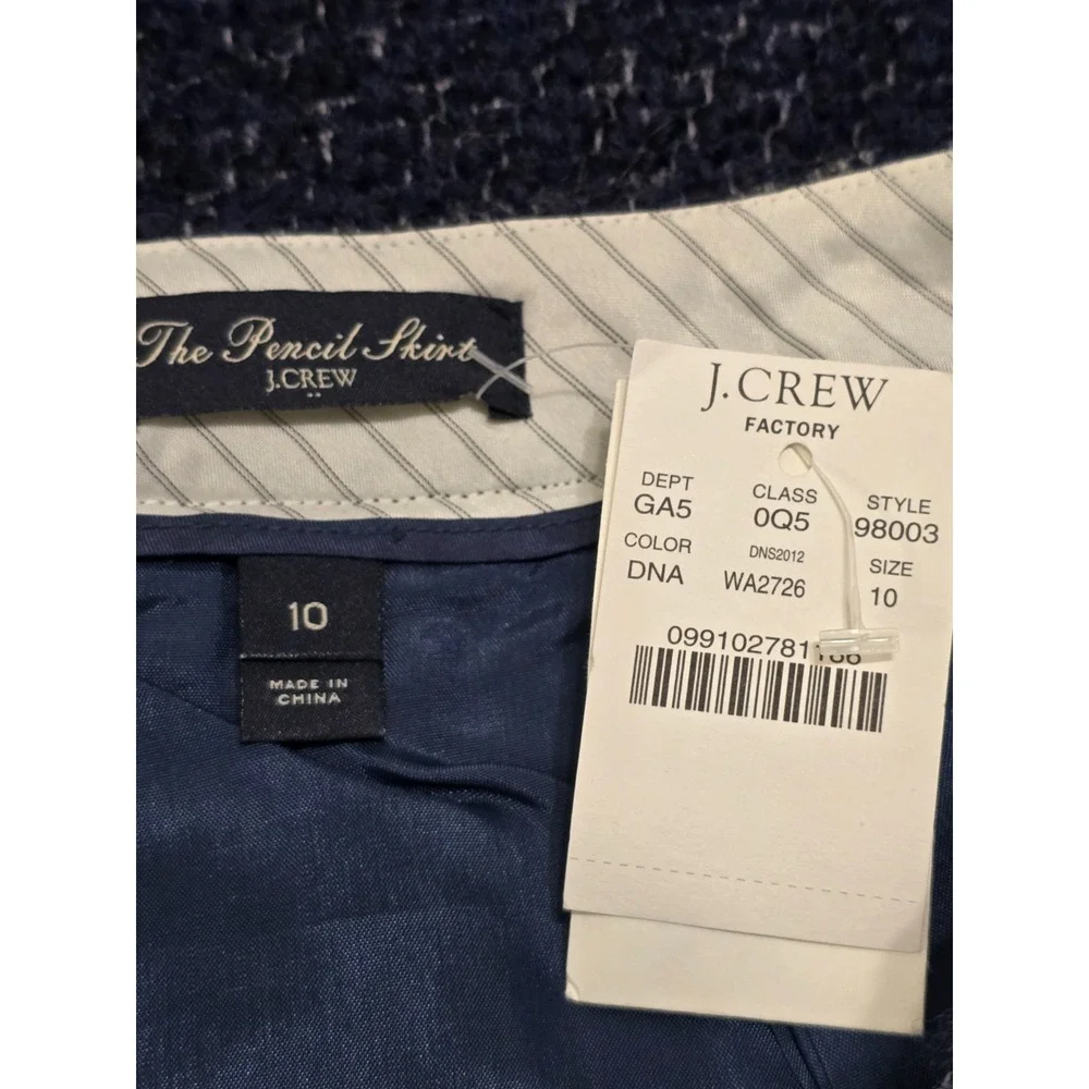 J Crew Womens Navy Blue Wool‎ Blend Tweed Knee Length Pencil Skirt Size 10 NWT